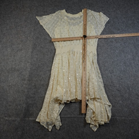Anthropologie Dress Womens 2 Mini Sheer Leifnotes Dot Gleam Ivory Coquette - Picture 9 of 12